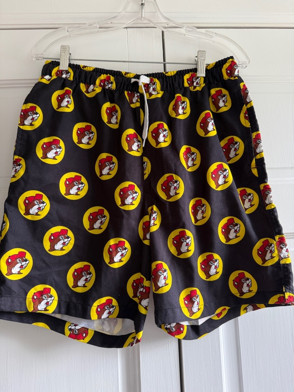 Buc-ee’s Black Men's Graphic Swim Shorts with Yellow & Red Logo